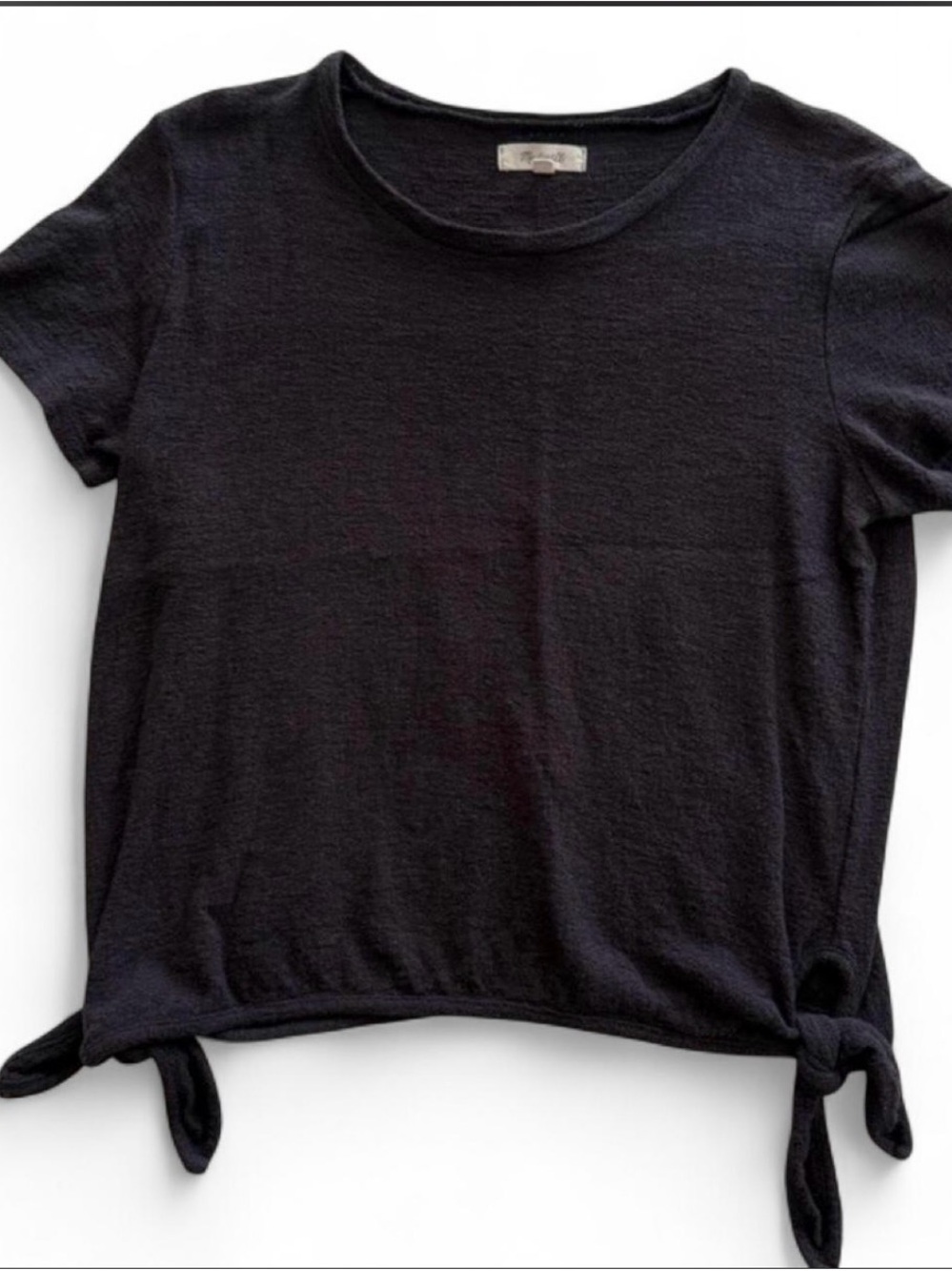 Black Tie-Hem Short Sleeve Top